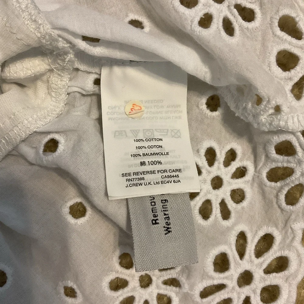 J. Crew White Tie-back, Eyelet Ruffle Tee Coquette Preppy Shirt Size XXS.